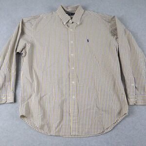 Ralph Lauren Shirt Mens Large Blake Casual Pony Button Yellow Plaid Long Sleeve